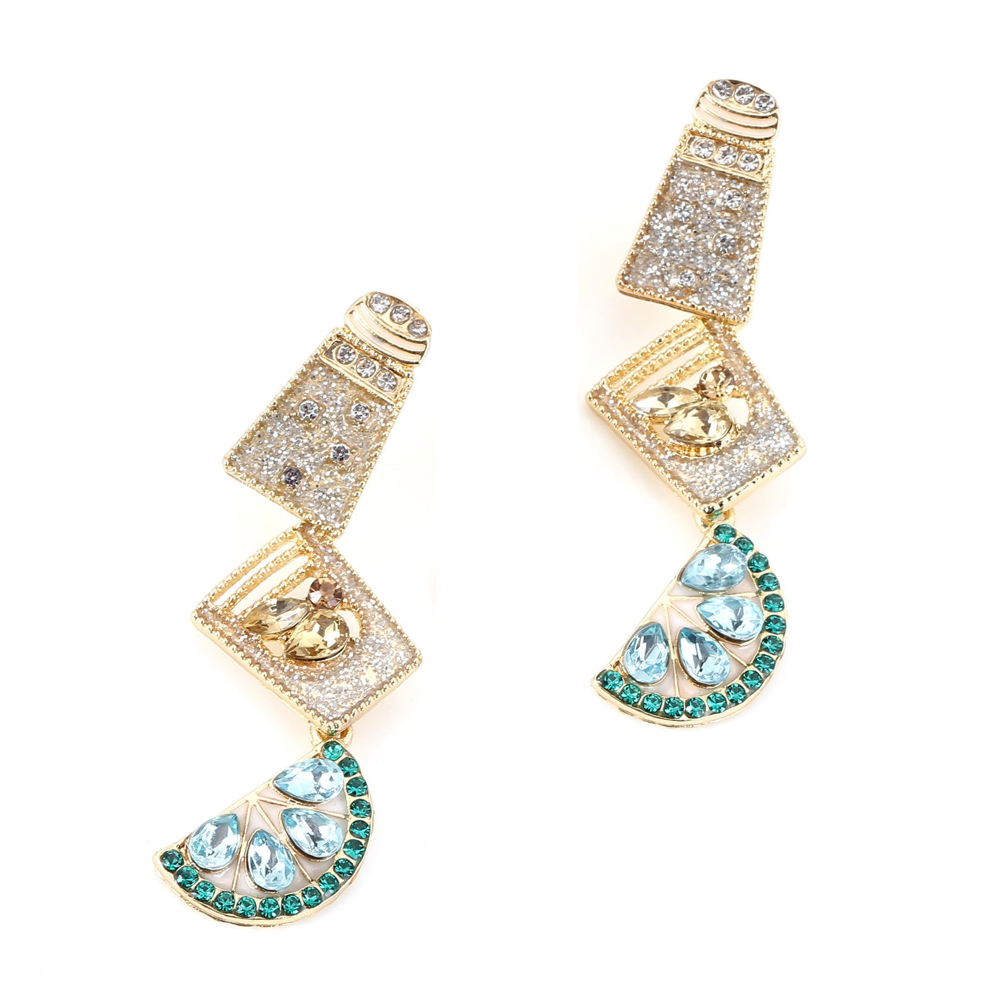Fashion Geometry Pattern Rhinestone Earrings Creative Multi-layer Stitching Dripping Fruit Cup Ear Studs