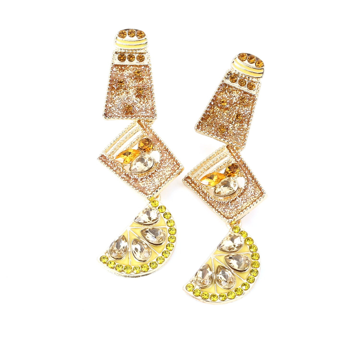 Fashion Geometry Pattern Rhinestone Earrings Creative Multi-layer Stitching Dripping Fruit Cup Ear Studs