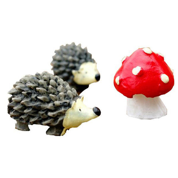 Mini Hedgehog Mushroom Garden Decor Set