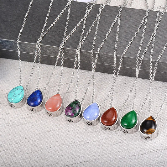 Stainless Steel Dropper Retro Style Cremains Pendant Creative Natural Stone Memorial Pet Relatives Urn Necklace