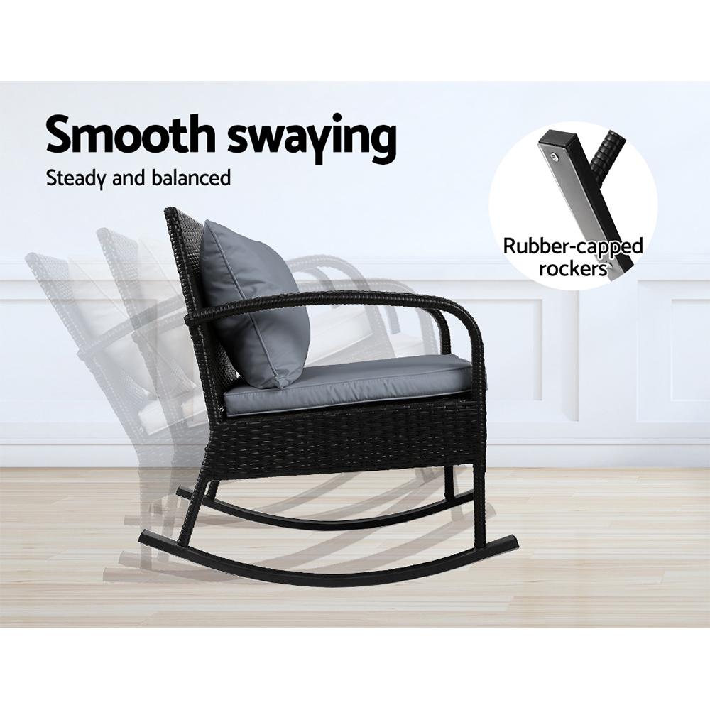 Gardeon 3PC Rocking Chair Table Wicker Outdoor Furniture Patio Bistro