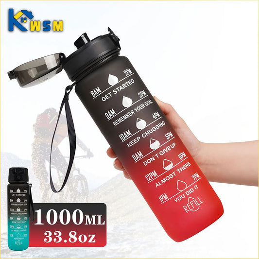 900/1000ml Sports Bottle with Time Scale Outdoor Gradient Color Sports